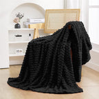 Puncuntex Black Throw Blanket 60"×80" inches Fuzzy 3D Jacquard Decorative - Image 2