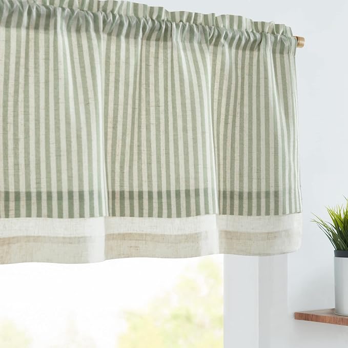 jinchan Linen Valance Curtain Striped Small Window Curtain Double Layer Light by JINCHAN