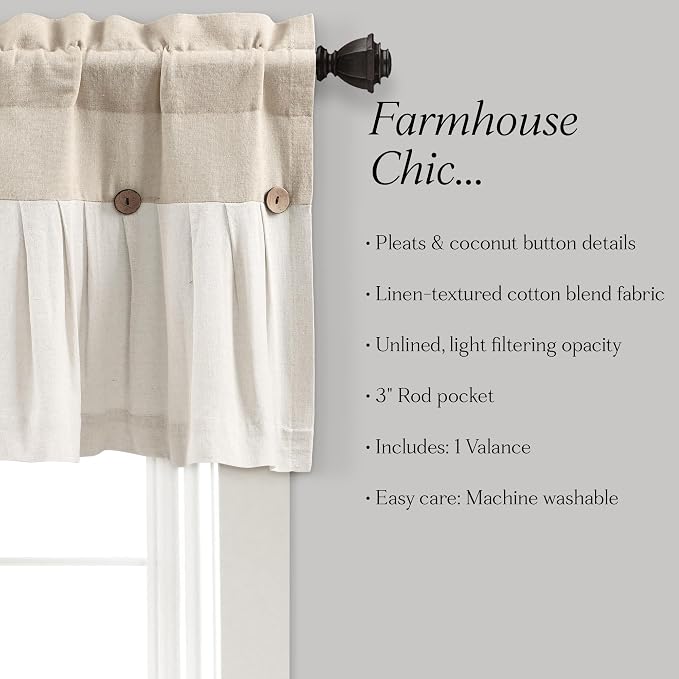 Lush Decor Linen Button Farmhouse Valance Curtians 84"W x 18"L Linen - Image 6