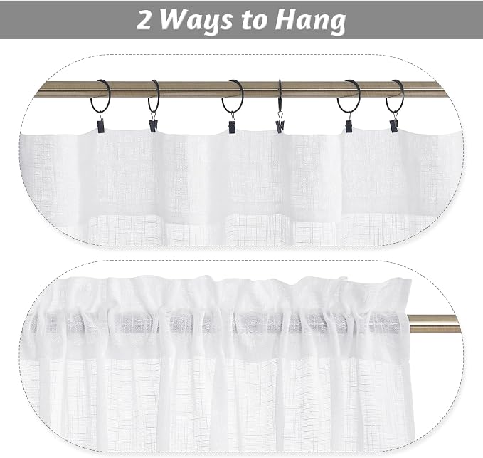 RYB HOME White Sheer Valances for Cafe Kitchen, Light Filtering Durability - Image 5