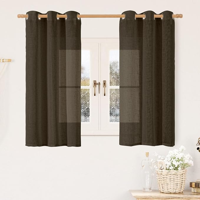 LAMIT Brown Linen Curtains 48 Inch Length by LAMIT