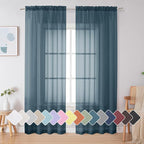 Simplebrand Dusty Blue Sheer Curtains 84 Inches Long, Light Filtering Rod by Simplebrand