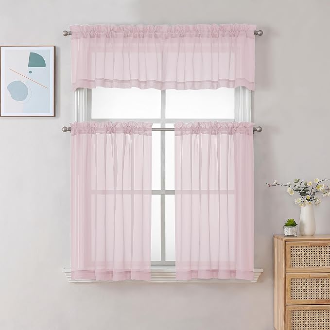 Gwine Blush Pink Sheer Curtains 30 Inch Length, Short Light Filtering Voile - Image 2