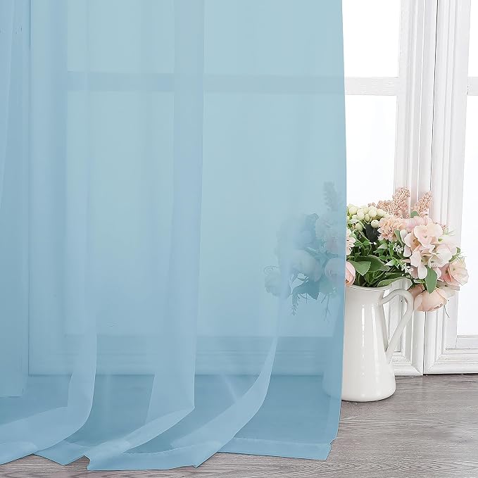 Chyhomenyc Sky Blue Sheer Curtains 108 Inches Long - Image 5