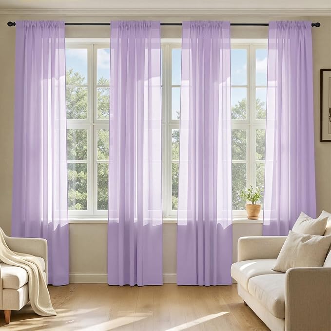 MIULEE Light Purple Sheer Curtains 72 Inches Long, 4 Panels Set, Lavender Light by MIULEE
