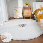 ORINOVA White Round Shag Rugs 6ft Faux Rabbit Washable Fur Area Rugs by ORINOVA