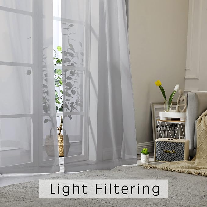 OWENIE Grey Sheer Curtains 24 Inches Long 2 Panels - Image 5