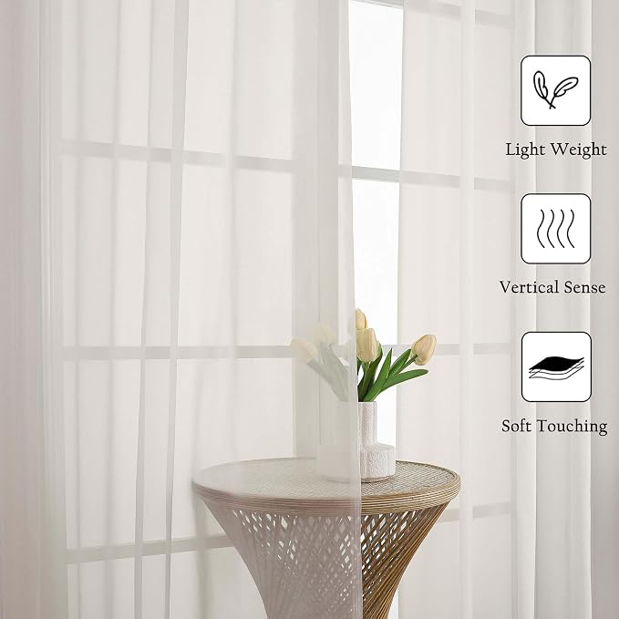 Lecloud Ivory Sheer Curtains 90 Inches Long 2 Panels, Light Filtering Airy - Image 3