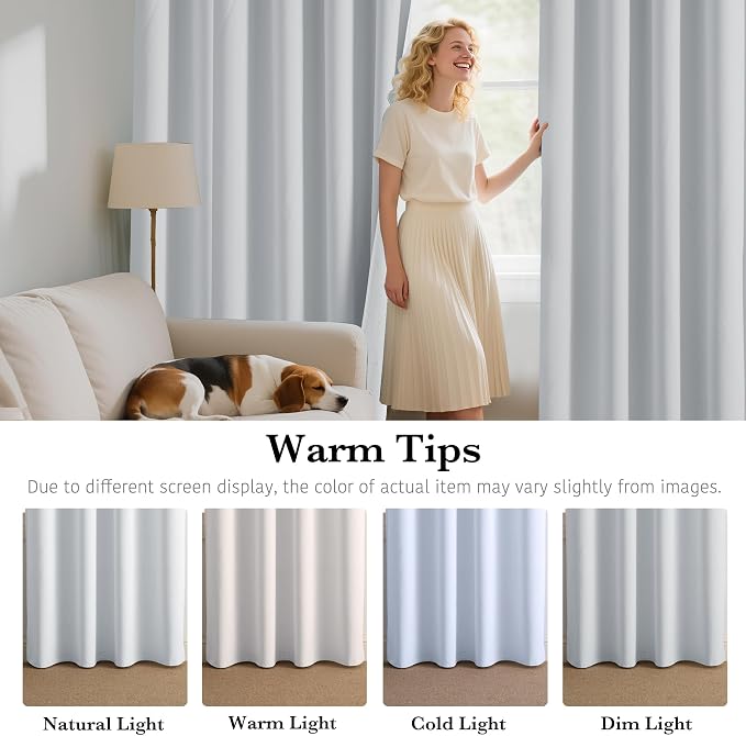 RYB HOME White 100% Blackout Curtains, Short Thermal Insulated Heat & UV - Image 6