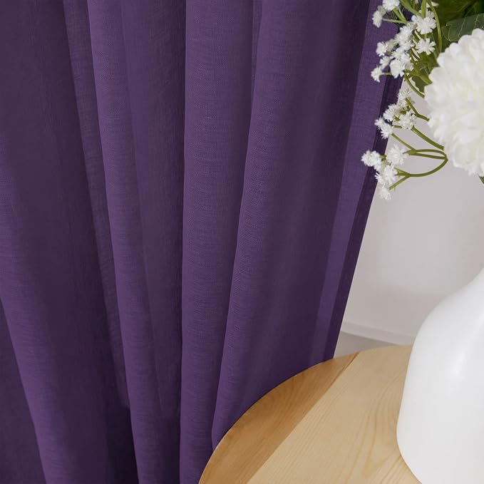 Tollpiz Short Sheer Curtain Linen Textured Bedroom Curtains Sheer Light - Image 3