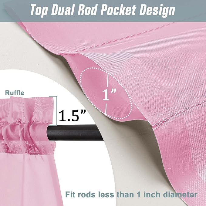 Light Pink Sheer Curtains 90 Inches Long 2 Panels, Light Filtering Solid Sheer - Image 3