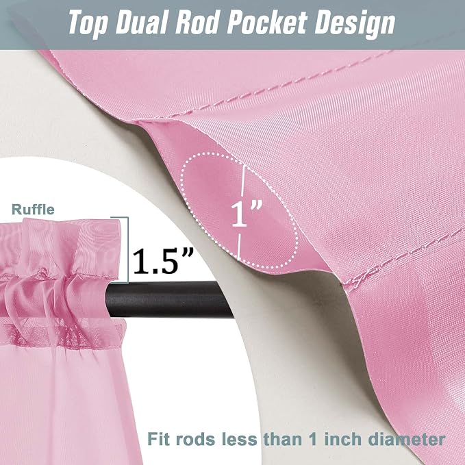 Light Pink Small Sheer Curtains 2 Panels Set, Kitchen Curtains 36 Inch Length - Image 3