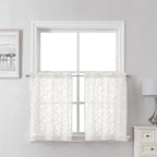 Lecloud Leia Ivory Sheer Kitchen Curtains 24 Inch Length 2 Pcs, Jacquard Leaf by Lecloud