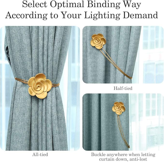 Lewondr Magnetic Curtain Tiebacks, Vintage Curtain Holdbacks, Resin Flower - Image 4