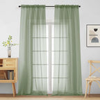 Sage Green Sheer Curtains for Window 96 Inches Long 2 Panels, Soft Airy Light by Home