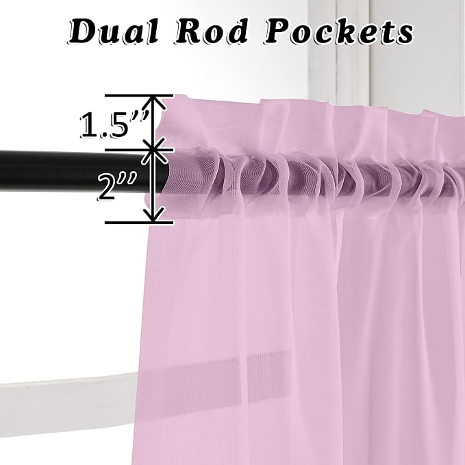 OVZME Sheer Window Curtains 96 Inch Length 2 PCS, Rod Pocket Voile Drapes - Image 4