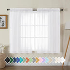 Gwine White Sheer Curtains for Living Room 45 inches Long, Short Voile Light by Gwine