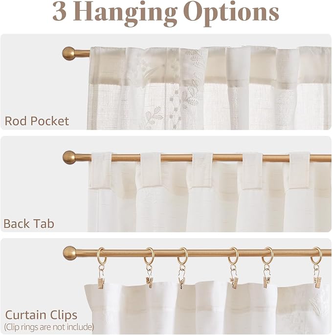 jinchan Belrose Linen Floral Cafe Curtains 45 Inch Length Embroidered Farmhouse - Image 7