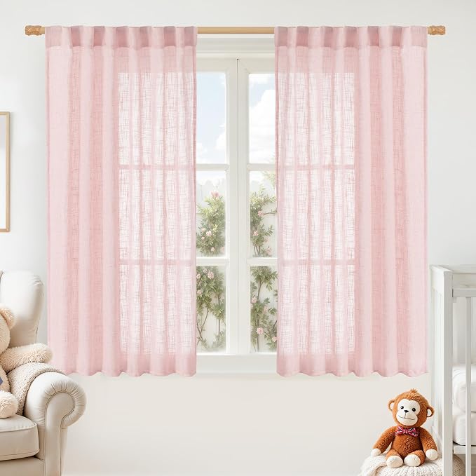 LAMIT Pink Linen Curtains 54 Inch Length 2 Panels, Light Filtering Panels Back by LAMIT