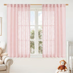 LAMIT Pink Linen Curtains 54 Inch Length 2 Panels, Light Filtering Panels Back by LAMIT