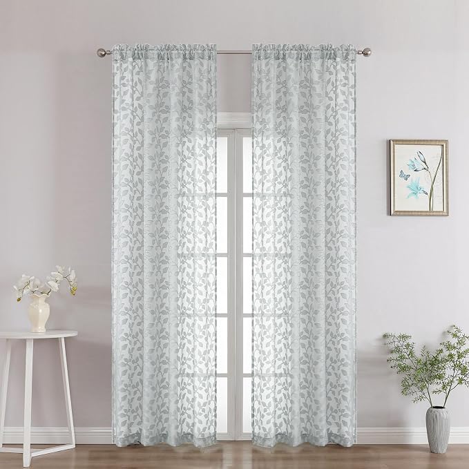 Chyhomenyc Light Grey Sheer Curtains 90 Inch Length 2 Panels Set, Light by Chyhomenyc