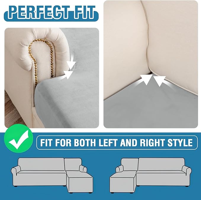 Couch Cover 6-Piece Elastic Velvet Couch Cushion Covers & Chaise Slipcovers - Image 6