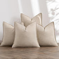 MIULEE Beige Linen Pillow Covers Pack of 4 Decorative Natural Solid Throw by MIULEE