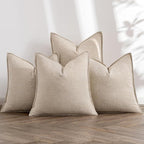 MIULEE Beige Linen Pillow Covers Pack of 4 Decorative Natural Solid Throw by MIULEE