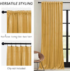 RYB HOME Mustard Yellow Velvet Curtains 96 inches, Back Tab Soft Fabric Room - Image 3