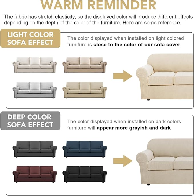 4 Piece Stretch Sofa Covers for 3 Cushion Couch Covers Furniture Slipcovers for - Image 4