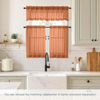 Orange Valances for Windows 14 inch Length 2 Panels Set, Small Voile Sheer - Image 2