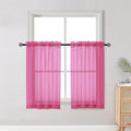 OWENIE Short Hot Pink Sheer Curtains 36 Inch Length 2 Panels Set, Kitchen Tiers by OWENIE