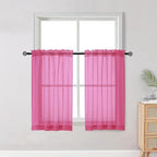 OWENIE Short Hot Pink Sheer Curtains 36 Inch Length 2 Panels Set, Kitchen Tiers by OWENIE
