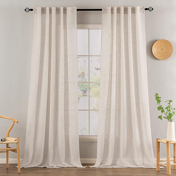 MIULEE Natural White Linen Curtains 108 Inches Long - Image 2