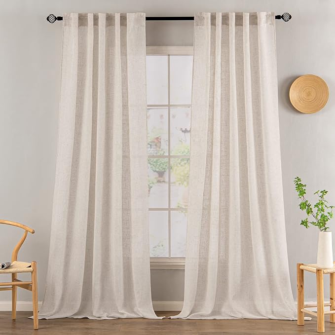 MIULEE Natural White Linen Curtains 98 Inch Length 2 Panels - Image 2