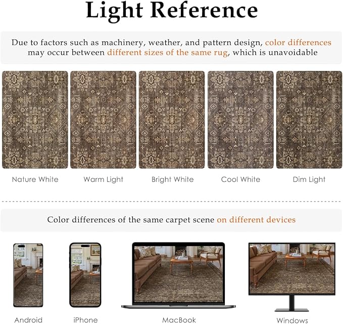 10x14 Washable Area Rug for Living Room Bedroom Vintage Brown Non Slip Carpet - Image 8