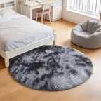 Tie-Dyed Black Fluffy Round Rug, Soft Area Rugs - Image 7