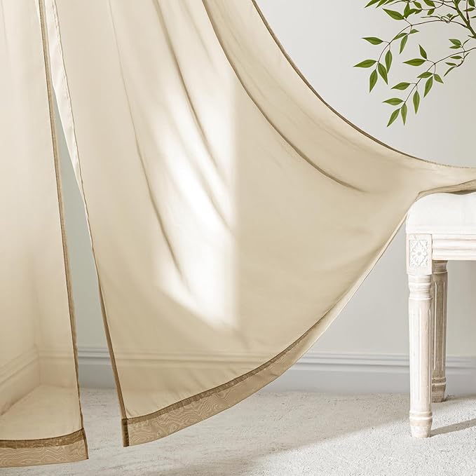 MIULEE Beige Sheer Curtains 72 Inches Long, 4 Panels Set, Rod Pocket Voile - Image 6