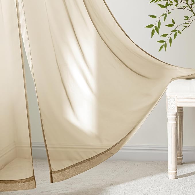MIULEE Beige Sheer Curtains 84 Inches Long, 4 Panels Set, Rod Pocket Voile - Image 6