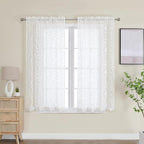 OWENIE Furman Ivory Sheer Curtains 45 Inch Length 2 Panels Set - Image 2