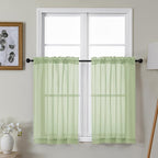Gwine Light Green Sheer Kitchen Curtains 36 Inch Length, Light Filtering Voile by Gwine