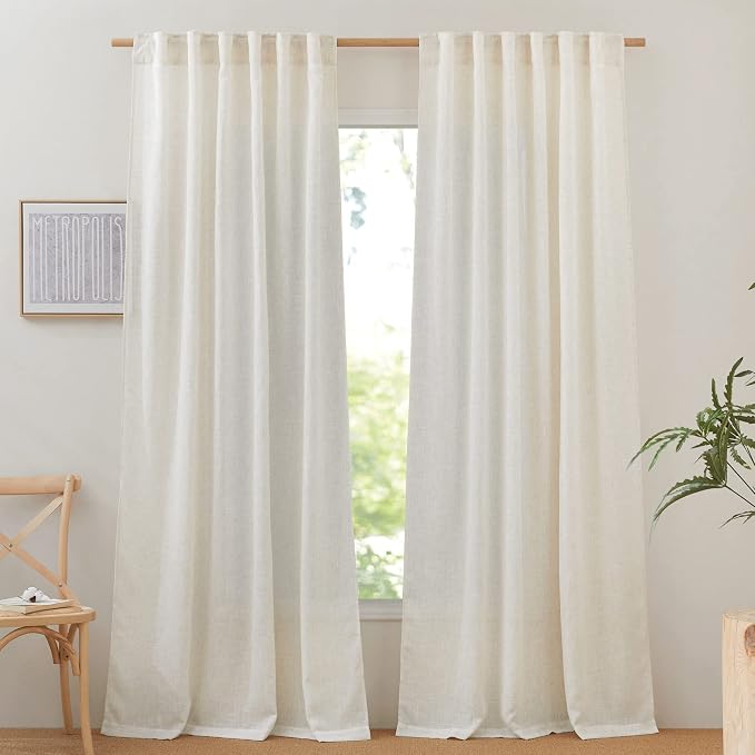 NICETOWN Linen Curtains for Windows 90 inch Long 2 Panels, Rod Pocket & Back by NICETOWN