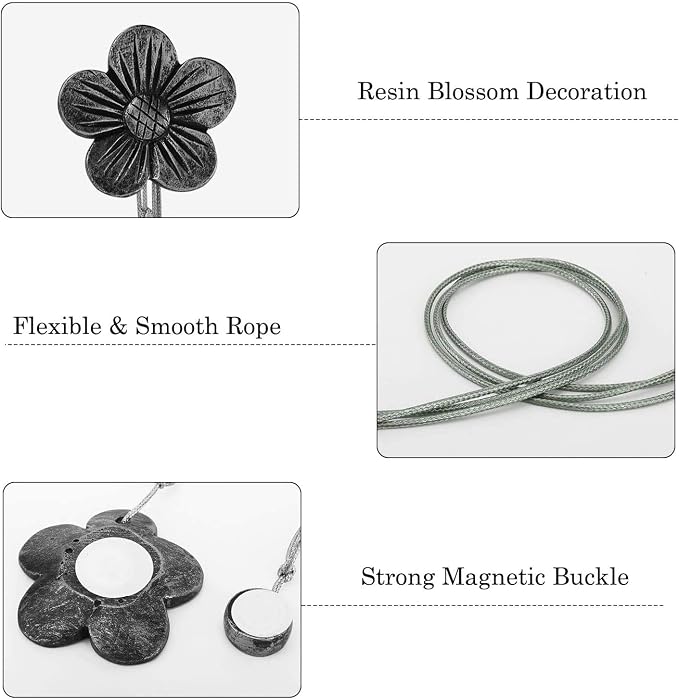 Lewondr Vintage Magnetic Curtain Tieback, 1 Pair Resin Flower Curtain Drapery - Image 3