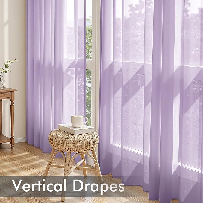 MIULEE Light Purple Sheer Curtains 90 Inches Long, 4 Panels Set, Lavender Light - Image 5
