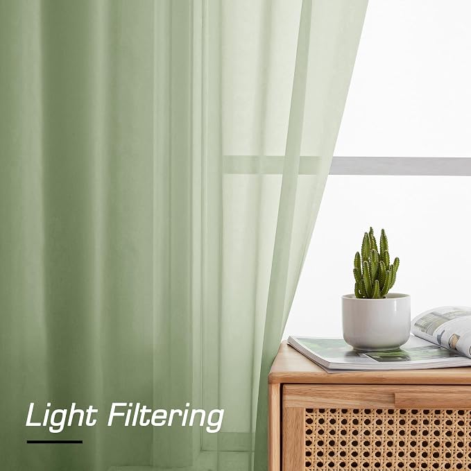 Simplebrand Light Green Sheer Curtains 72 Inches Long 2 Panels - Image 6
