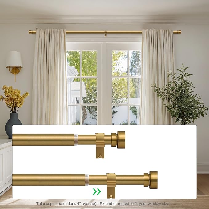 Lootkell 2 Pack Brass Gold Curtain Rods Set - Image 4