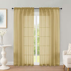 OWENIE Gold Sheer Curtains 72 Inches Long 2 Panels Set, Transparent Voile Sheer by OWENIE