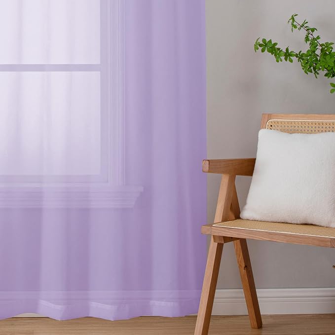 Chyhomenyc Sheer Lilac Curtains 90 inches Long 2 Panels, Light Filtering Soft - Image 7