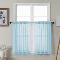 Gwine Sky Blue Sheer Kitchen Curtains 36 Inch Length, Light Filtering Voile by Gwine