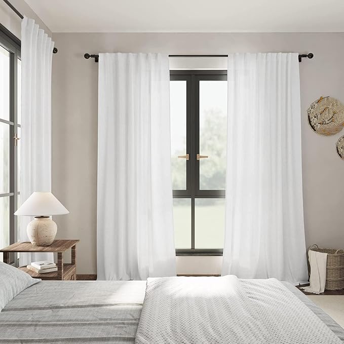 Nanspring White Linen Curtains for Living Room 101 Inches Long Extra Long Back - Image 7